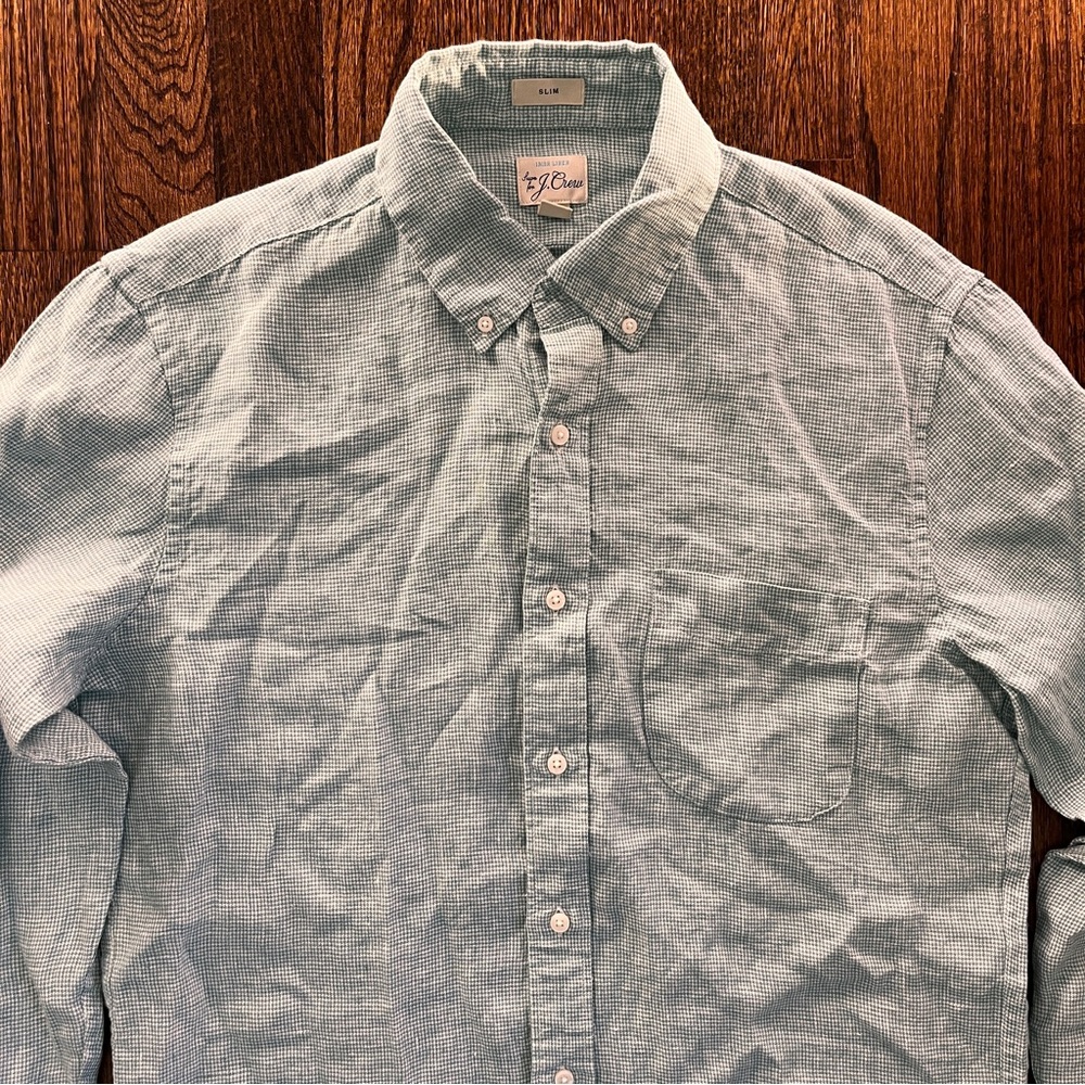 J. Crew Baird McNutt 100% Irish Linen Button Down Long Sleeve Shirt SZ M Checker